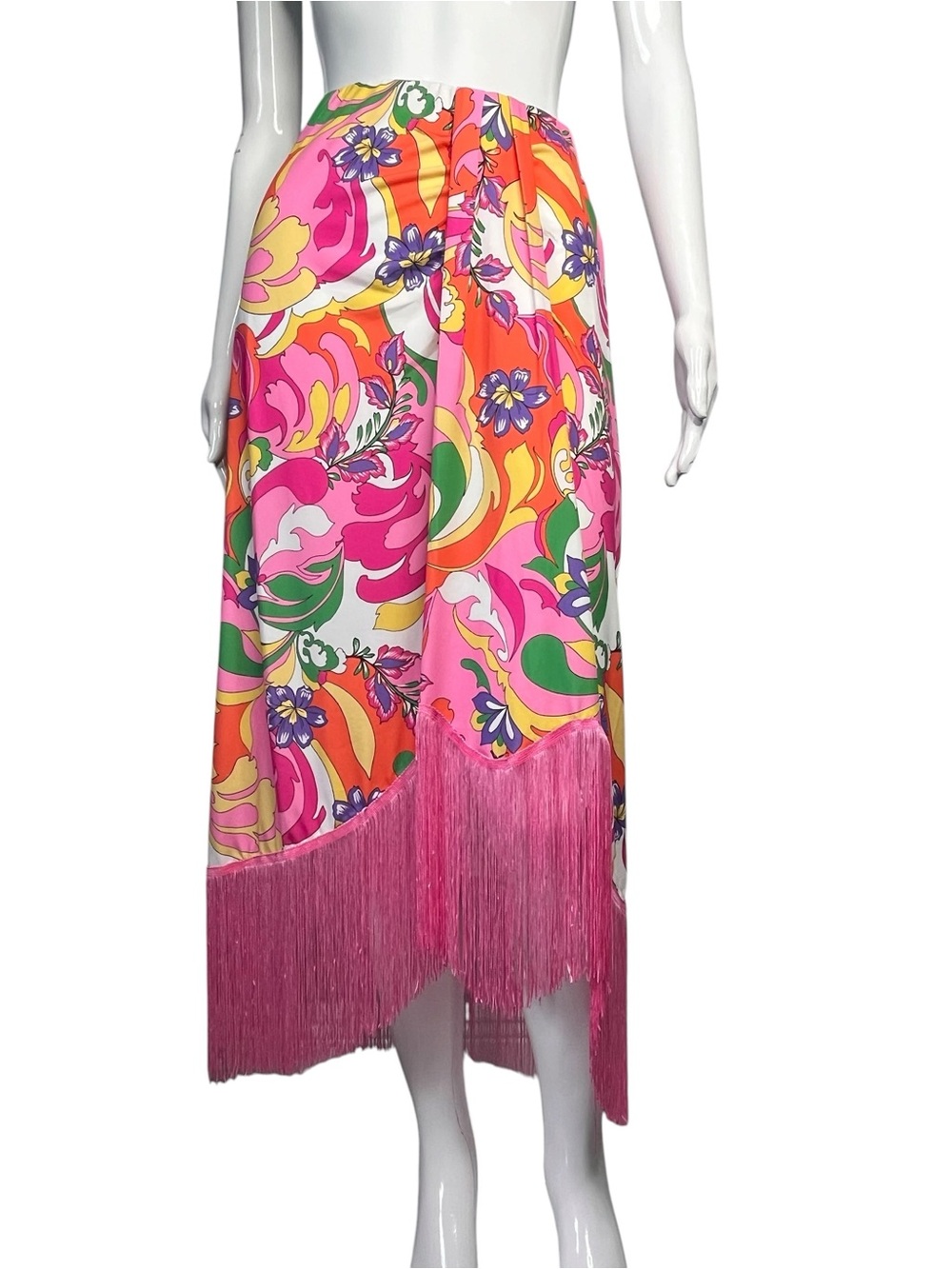 Boston Proper Paris Paisley Fringe Wrap Knit Skirt Sz S